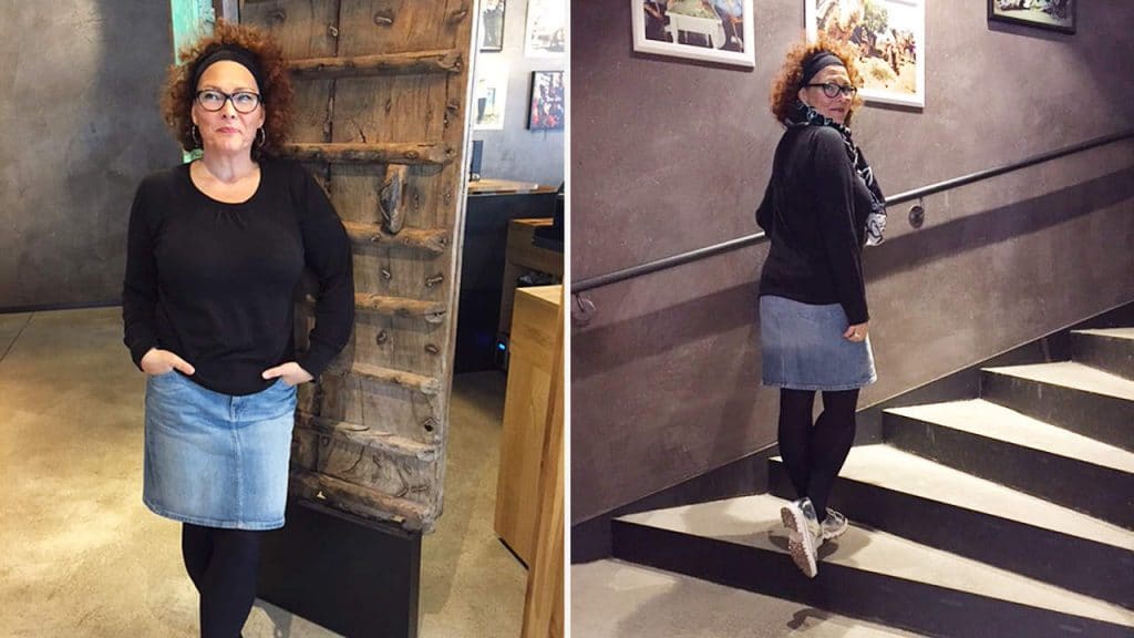 Abnehmbloggerin Raja im neuen, engen Jeansrock